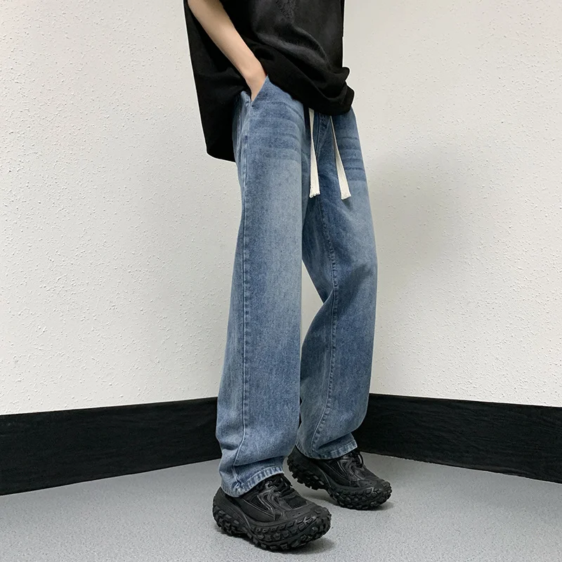 4-color Drawstring Baggy Jeans Men Fashion Retro Straight Jeans Men Japanese Streetwear Hip-hop Loose Denim Pants Mens Trousers