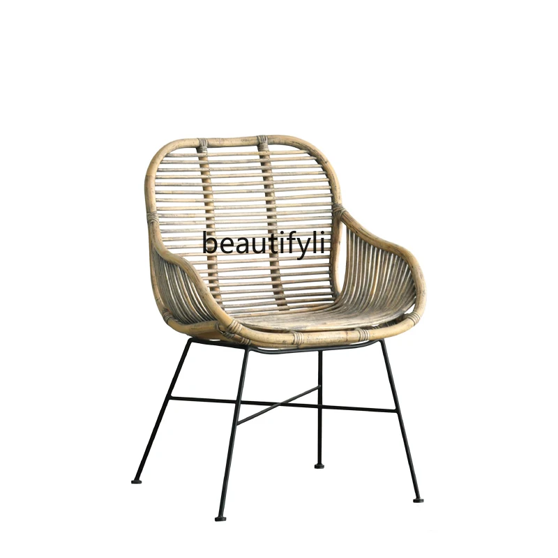

yj Nordic French Style Country Rattan Woven Leisure Chair Dining Room Terrace Real Rattan Natural Rattan Chair Dining Chair