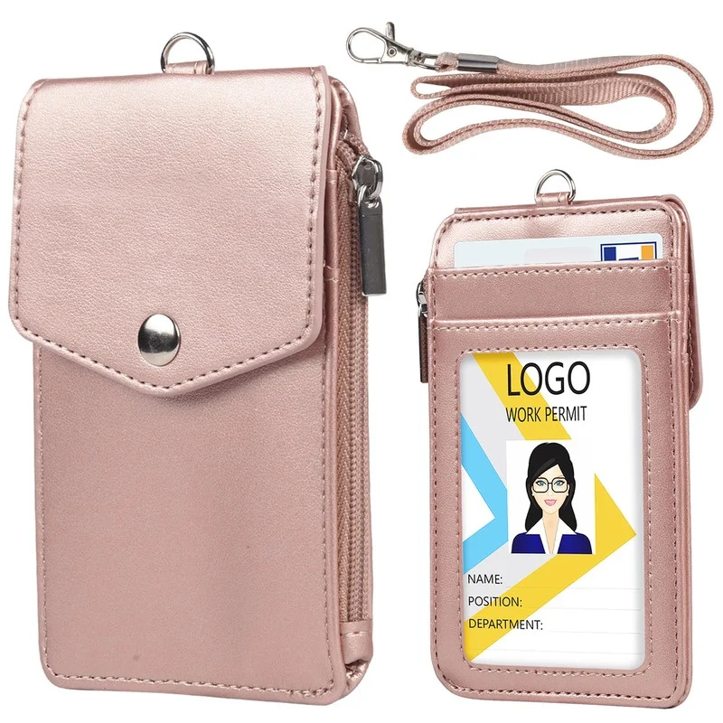 

1PC 5 Slots Student Staff ID Card Bus Card Organizer Purse Women Men Work Credit Card Holder Wallet with Neck Strap Zipper Hasp