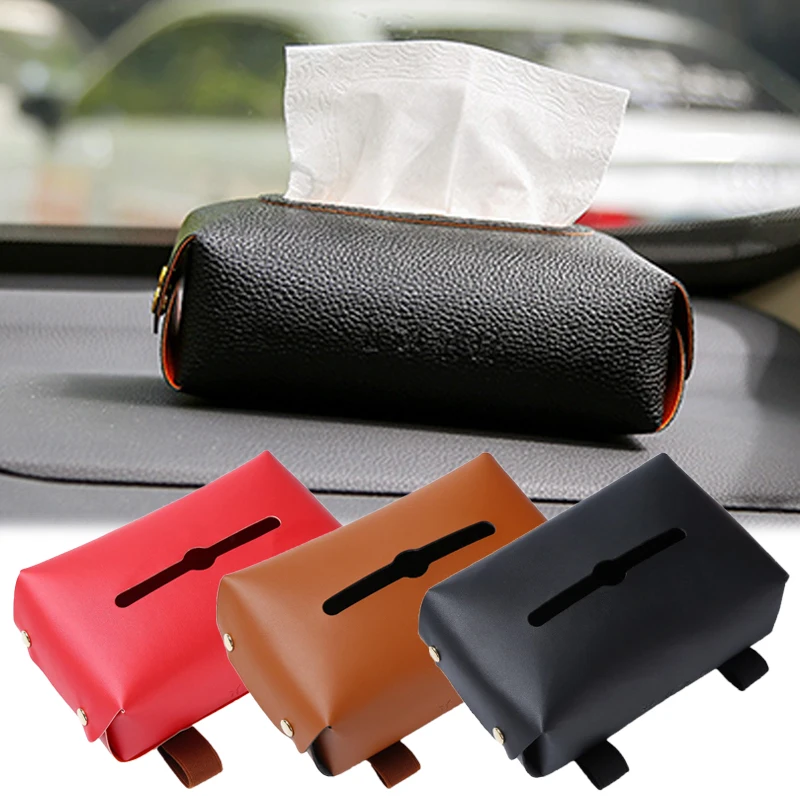

New Car Tissue Box PU Leather Sun Visor Backseat Tissue Case with Fix Strap Holder Seatback Headrest Armrest Tissue Holder Cover