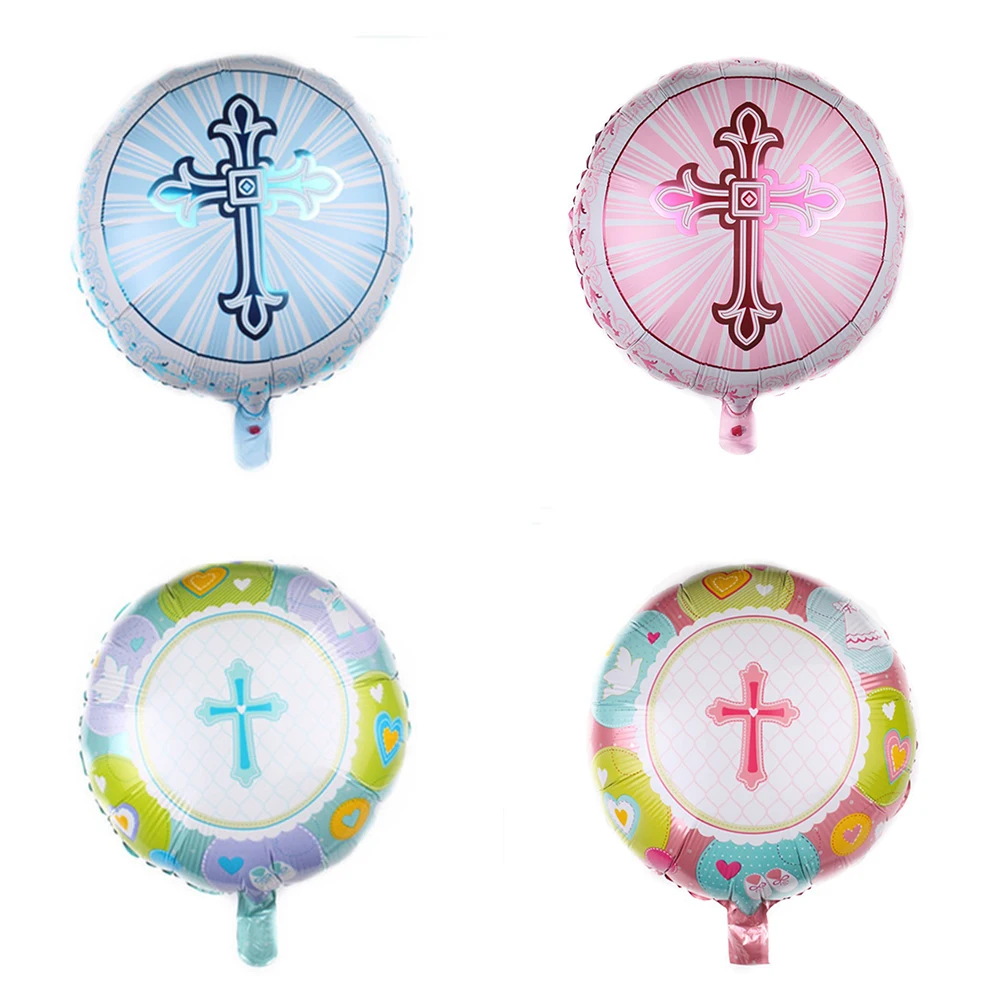 

4Pcs 18inch Easter Round Crucifix Foil Balloons Cross Helium Balloon Easter Decoration Balls Thanksgiving Easter Party Supplies