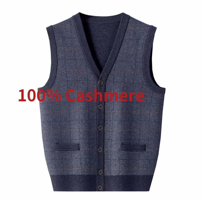 High Fashion New Quality 100% Arrival Cashmere Cardigan for Men,Middle-aged and Old-age Dad,Knitted Vest Size S-2XL 3XL 4XL 5XL
