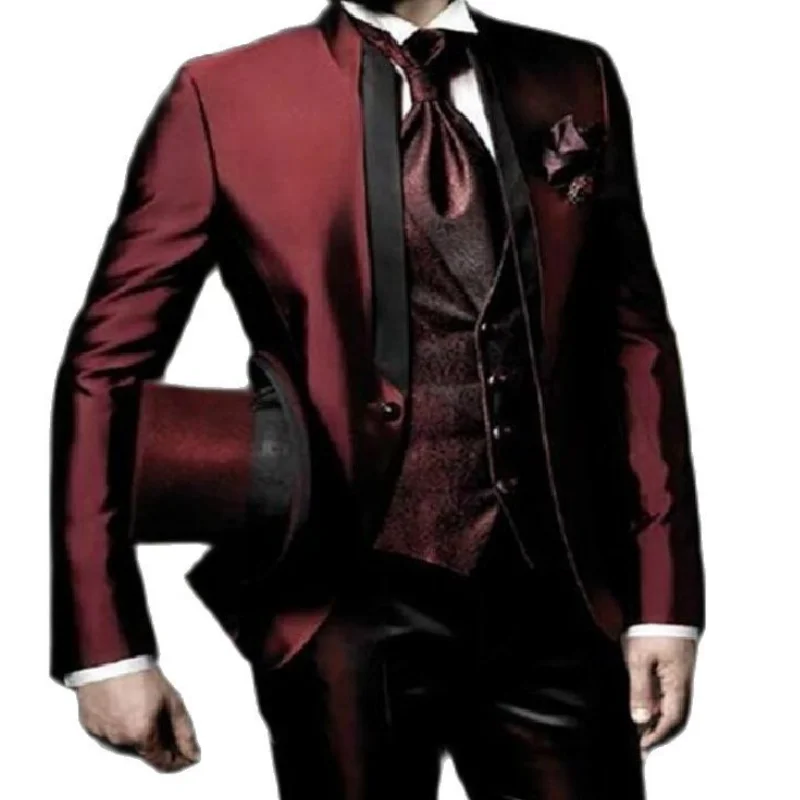 

Lansboter Burgundy Custom Made Casual Men Suit Slim Fit Groom Groomsman Blazer Tuxedos Man Men's Suits Jacket Pants Vest