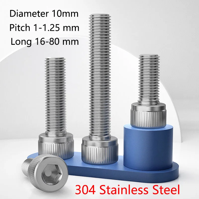 

1/10/20Pcs Diameter 10mm Screws 304 Stainless Steel Grade 4.8 Hexagon Socket Head Cap Long 16-80 mm Allen Bolt Screw