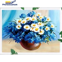 photocustom diamond painting 5d blue flower full square drill diamond mosaic cross stitch vase flowers needlework wall art home