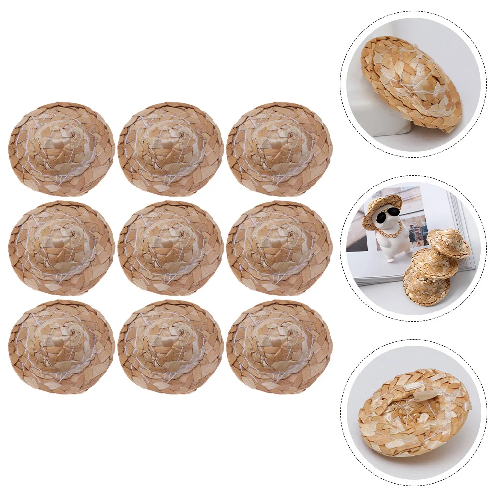 

Mexico Mini Hats Woven Straw Ornament Creative Small Photo Prop Craft Tiny Dolls