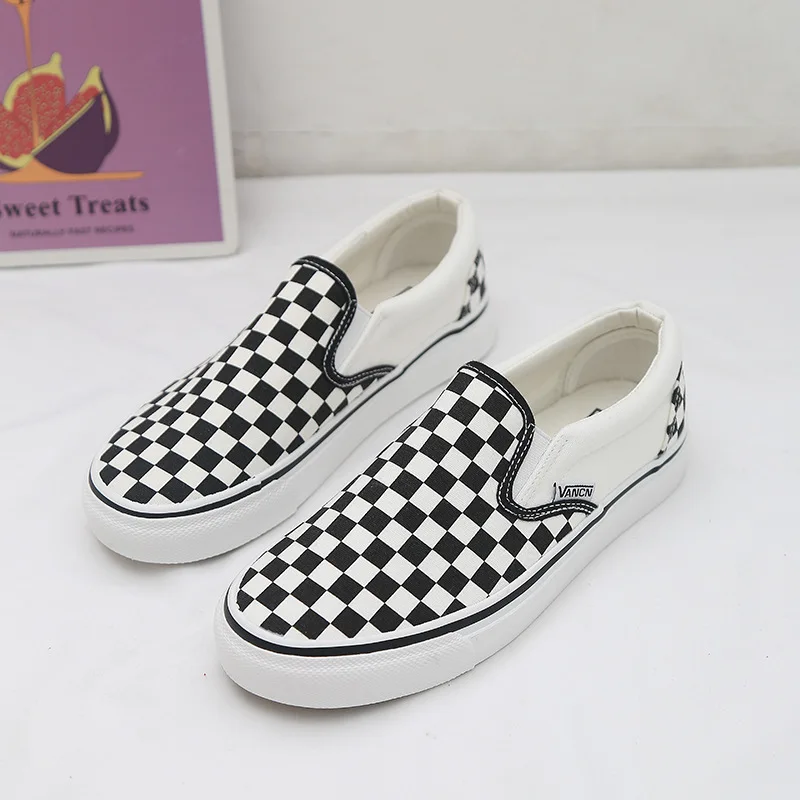 New Chessboard Canvas Shoes for Women Casual Sneakers Ladies Walking Shoes Slip on Loafers Sport Shoes Baskets Femme Compensées