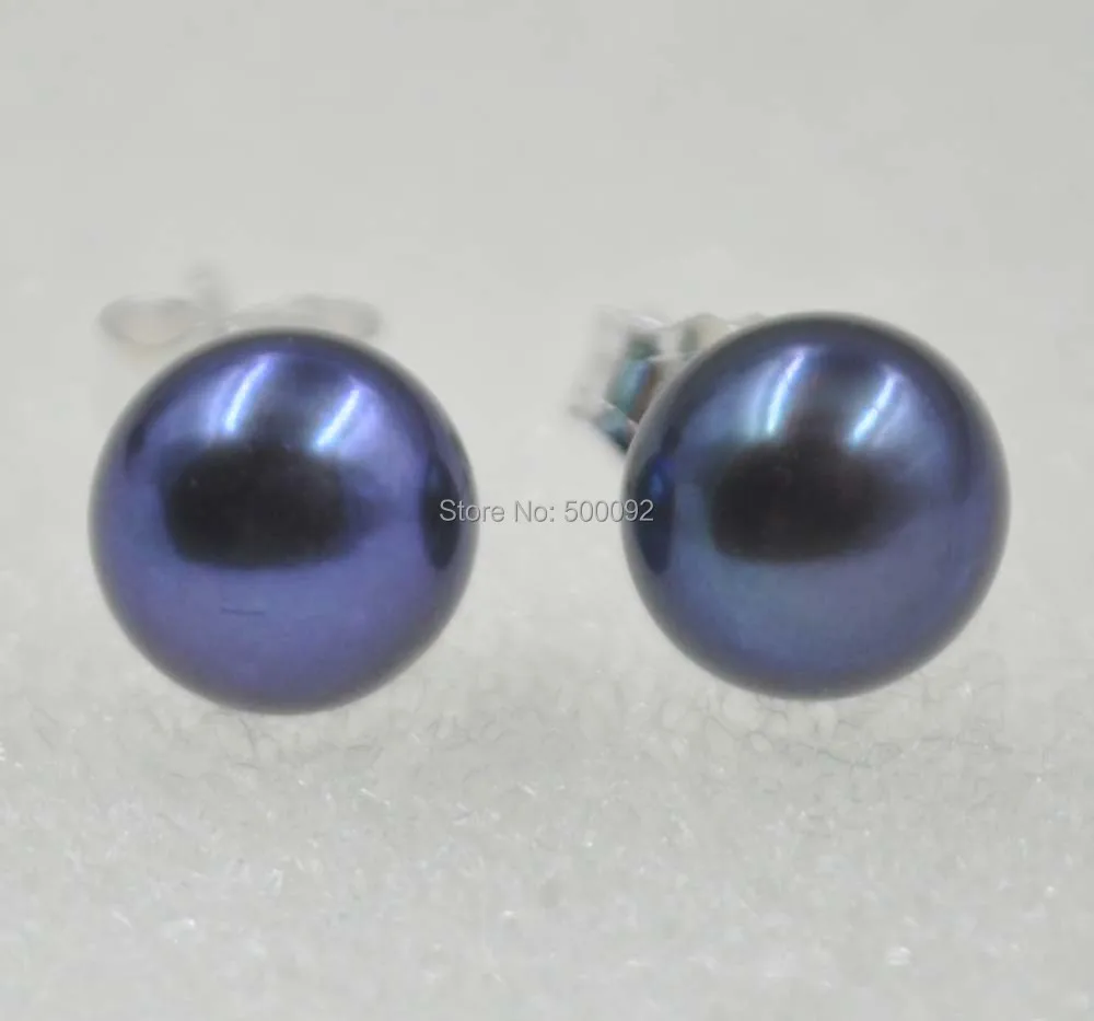 

AAA 7mm peacock black freshwater pearl stud earring silver