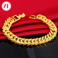 xt 24k pure gold color bracelets 10mm for mens link chain fashion gp plated rope shape hand chain bangles jewelry gifts