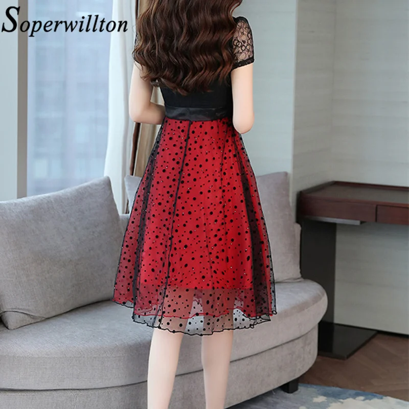 Женское шифоновое платье-трапеция средней длины элегантное кружевное платье с