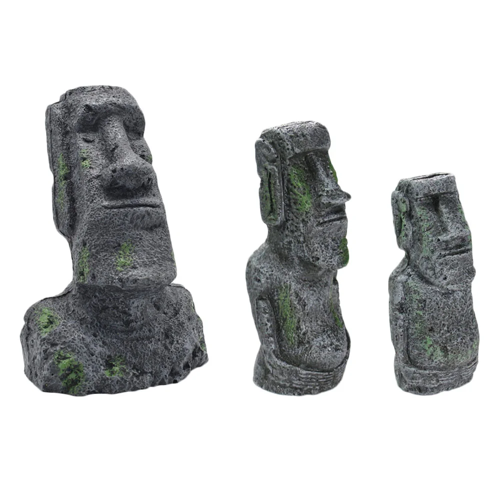 

Island Moai Statue Head Resin Easter Sculpture Ornaments Figure Stone Aquarium Monolith Akivi Decoration Ahureplicas Ornament