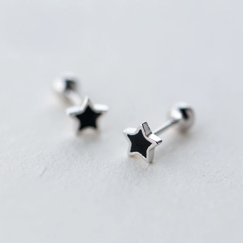 Купи Christmas Gifts Cute Black Star 925 Sterling Silver Screw Stud Earrings for Women Girls Children Kids Jewelry for Women за 930 рублей в магазине AliExpress