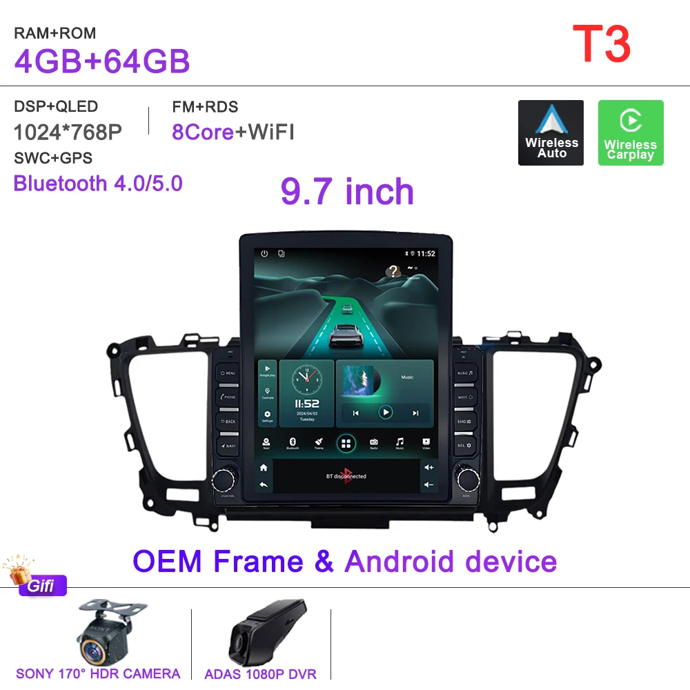 

9,7-дюймовый автомобильный радиоприемник Android 15 для Kia Carnival 3 YP 2014-2021 Автомобильный монитор CarPlay Автомобильный GPS-накопитель Экран Радио Мультимедиа