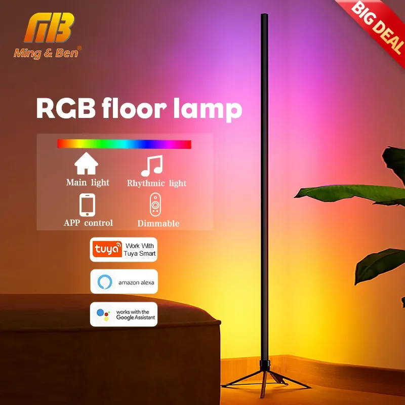 

Умная напольная лампа RGB, светодиодный светильник с голосовым управлением и управлением через приложение, с Alexa/Google, в скандинавском стиле, д...