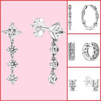 2022luxury s925 sterling silver mothers day shiny side by side cz original female pan earrings fit wedding gifts charm jewelry