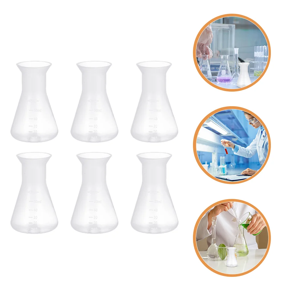 

6pcs Clear Flasks Science Flasks Erlenmeyer Flasks Professional Laboratory Beakers 50ml