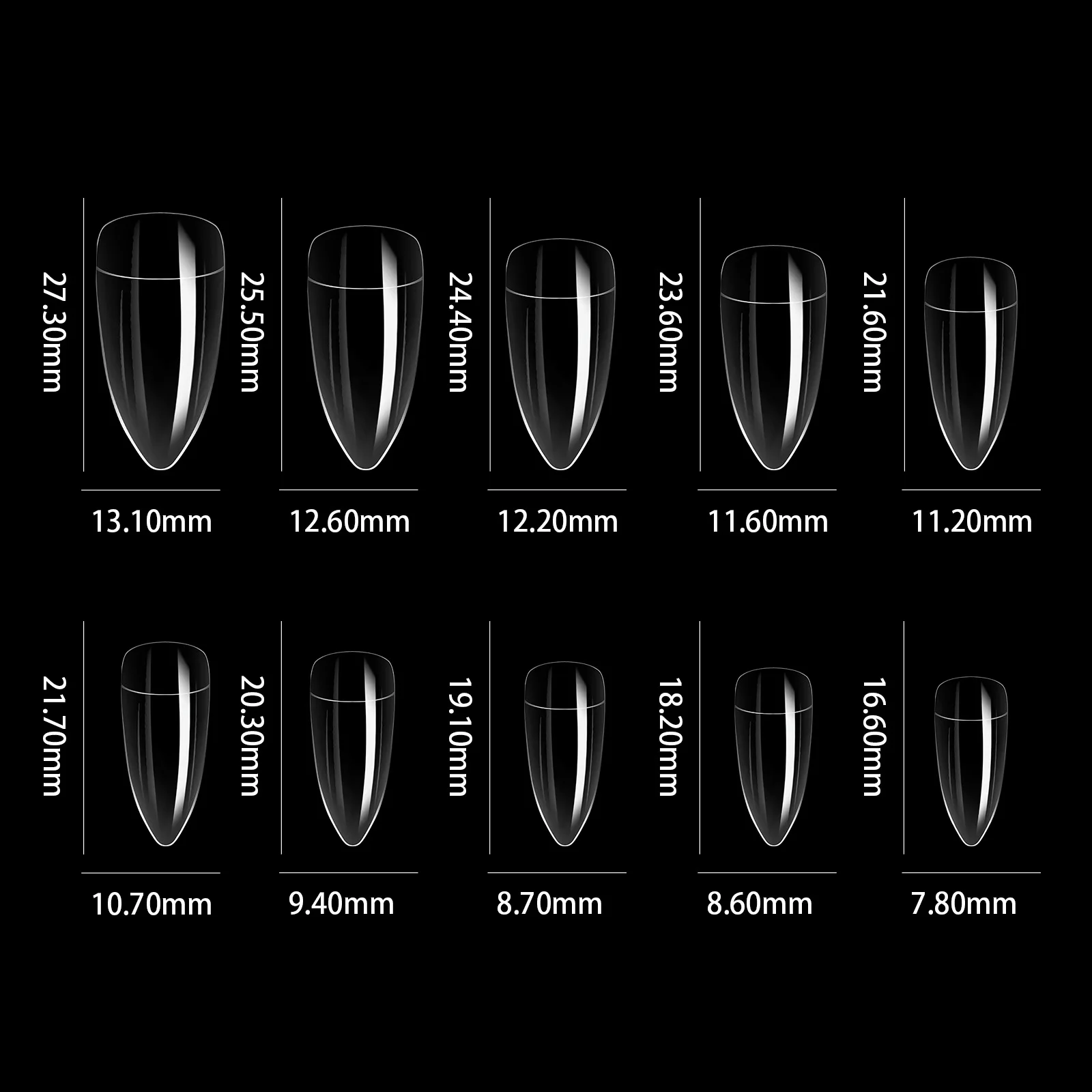 100 шт. изогнутые типсы для ногтей Hawk 10 размеров пакет половина покрытия