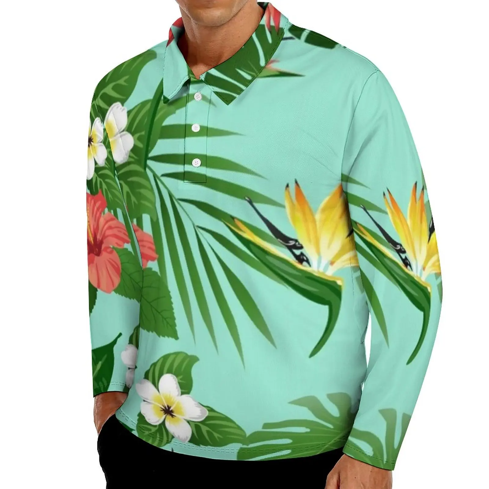 

Gorgeous Tropical Floral Casual Polo Shirts Hawaii Flower T-Shirts Long Sleeve Design Shirt Spring Aesthetic Oversized Tops Gift