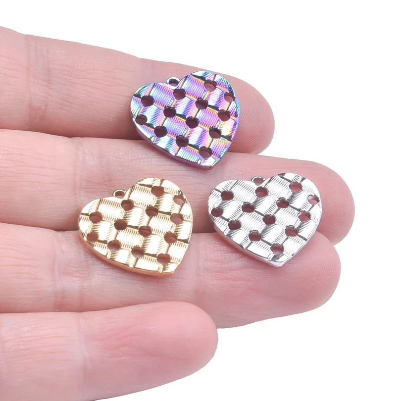 

6pcs New Stainless Steel Heart Charms Fashion Circular Hollow Peach Heart Pendant For Jewelry Making DIY Necklaces Accessories