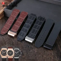 for hublot strap big bang watchband stainless buckle free tool men new real cow leather rubber watchband 2619mm brown black