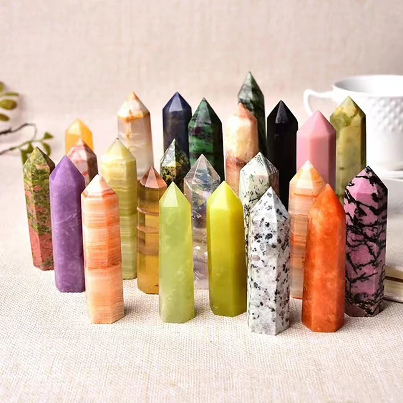 

1PC Natural Stones Crystal Point 36 Color Tower Amethyst Rose Quartz Healing Stone Energy Ore Mineral Obelisk Home Ornaments