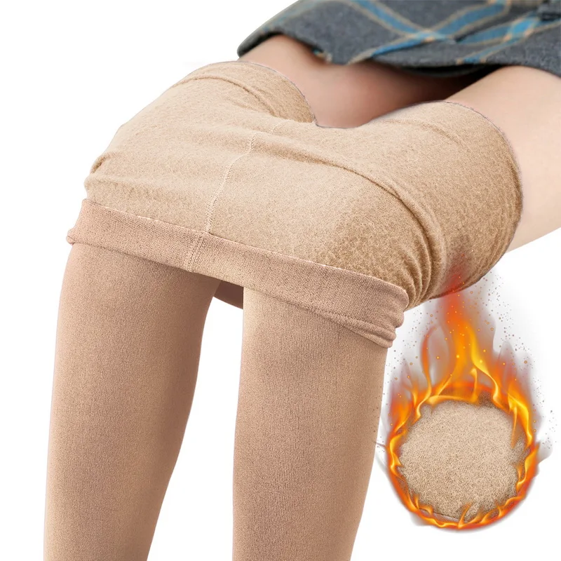 

100g Women Thermal Pants Winter Warm Leggings Polar Pantyhose Sock Lined Pants Velvet Tights Skin Effect High Waist Wool Legging