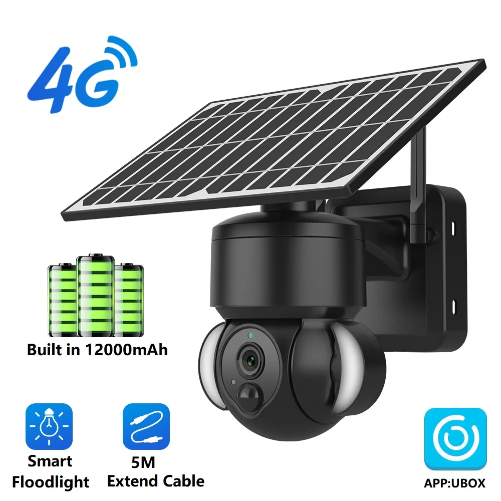 

Outdoor Solar Powered Camera 4G Sim Card With Light 4G GSM 3MP Cloud Video Surveillance 12000mAh Battery CCTV Protection UBOX