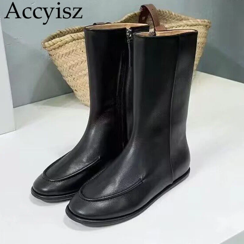 

Женские ботинки челси из натуральной кожи, однотонные полусапожки с круглым носком, на молнии сбоку, простые полусапожки в британском стиле, осень