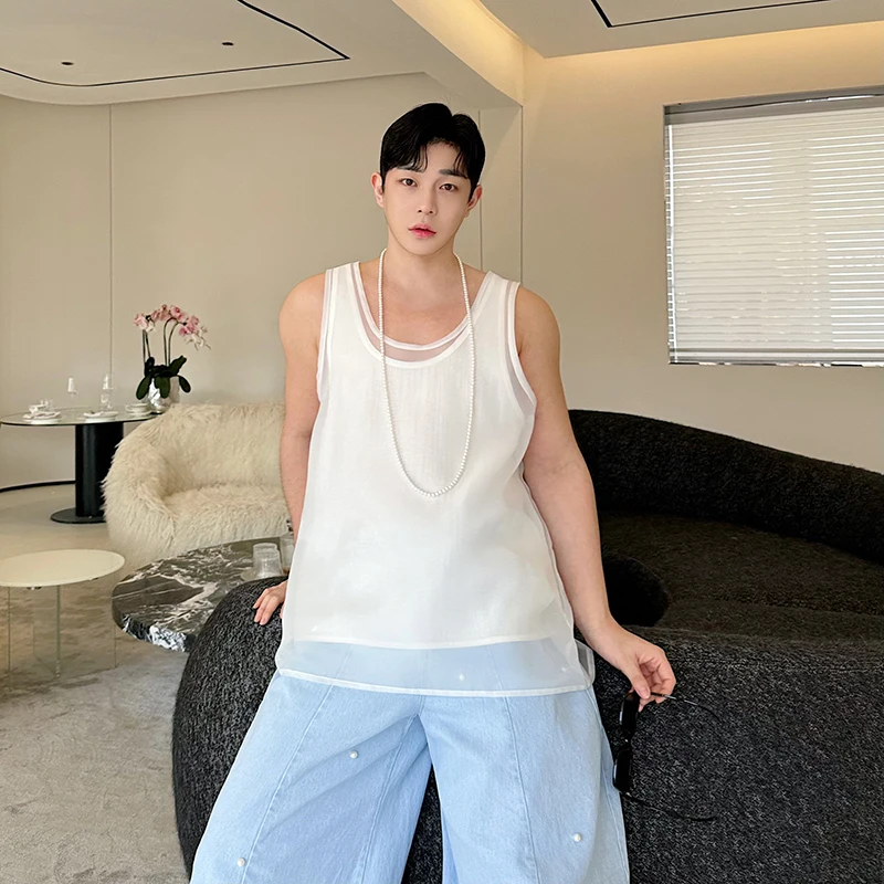 Мужские летние двухслойные атласные сетчатые комплекты из 2 предметов футболка