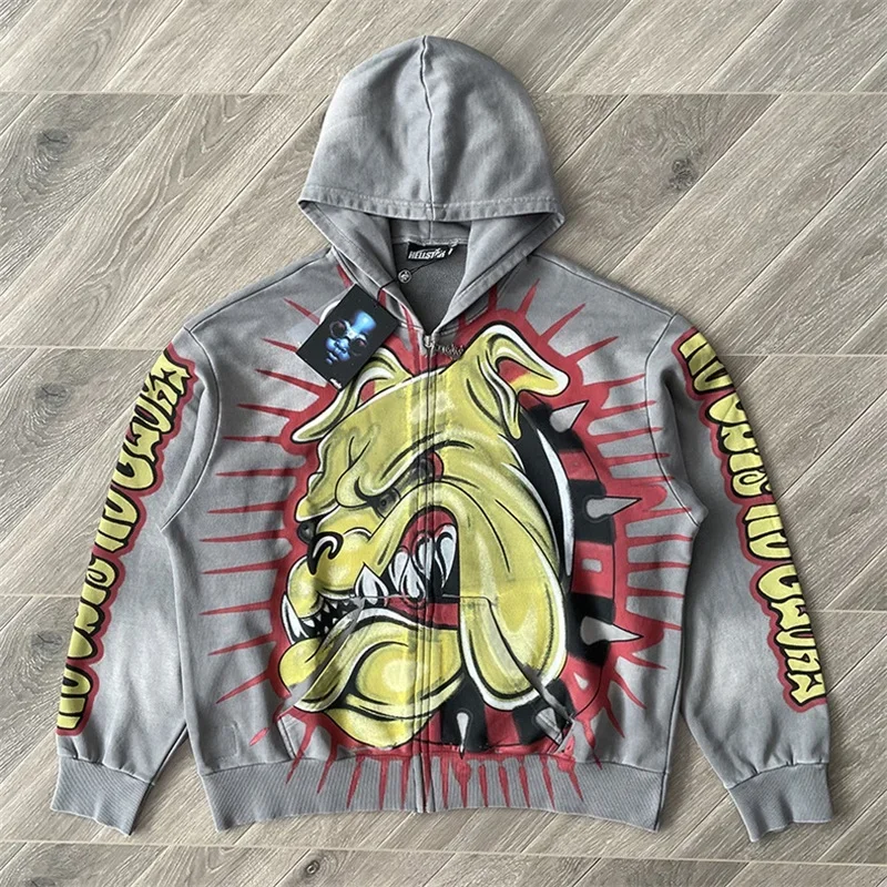 24SS негабаритная куртка с капюшоном в стиле хип-хоп Hell Star для мужчин и женщин