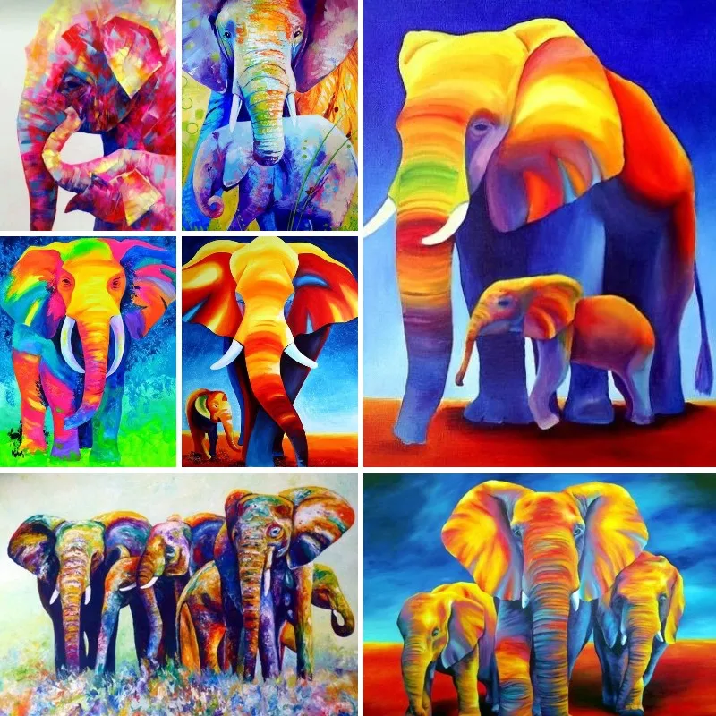 

Diamond Painting Kits 5D DIY Full Diamond Embroidery Round/Square Diamond Inlaid Mosaic Colorful Elephants Art House Decoration
