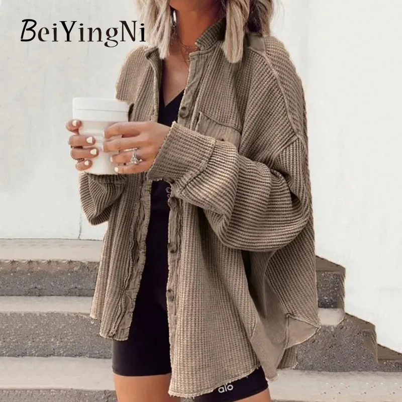 

Винтажные женские куртки Beiyingni, однобортное Женское пальто с длинным рукавом и карманами, асимметричное однотонное модное повседневное мид...