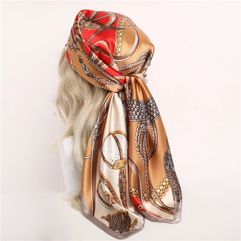

Luxury Headband Shawl Square Scarf for Women Design Bandana Hijab Satin Silk Scarves Foulard Lady Wrap Neckercheif Muffler New