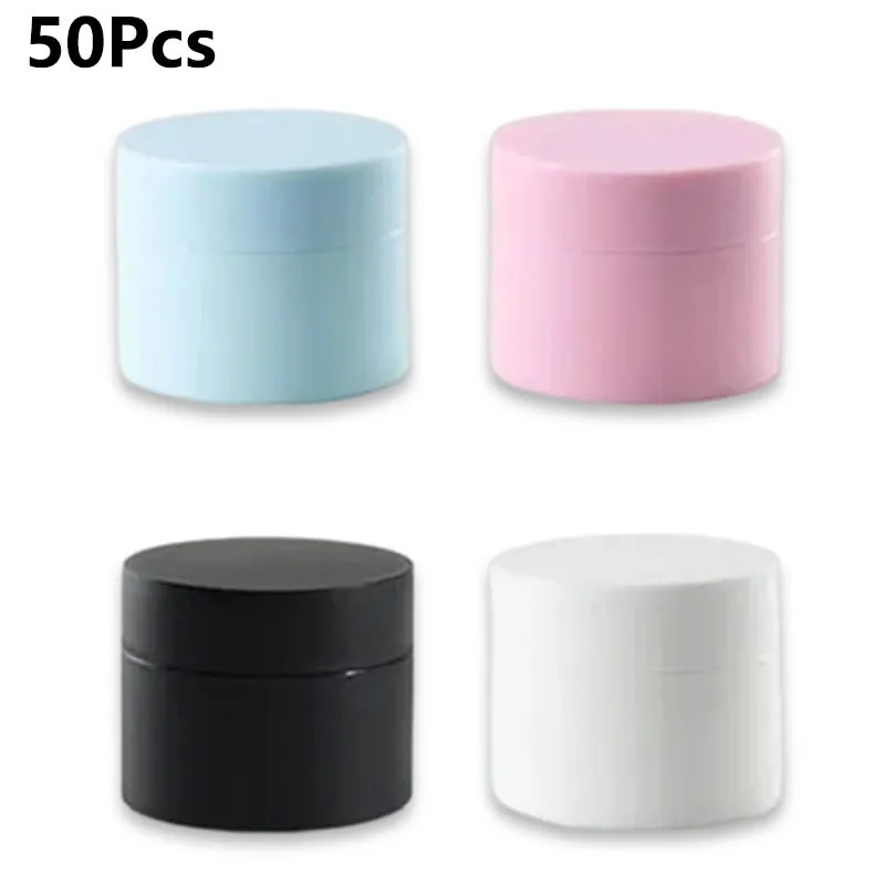 50Pcs 3/5g Empty Face Cream Jars Refillable Colorful Lip Balm Sample Bottles Portable Concealer Eye Cream Makeup Containers