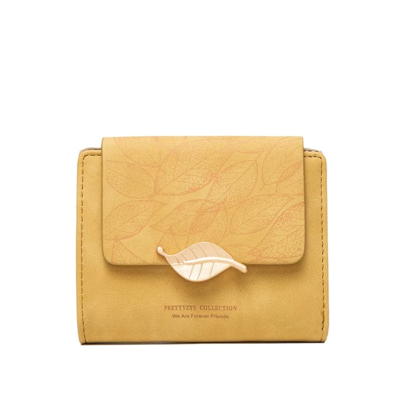 

Brand Fashion Women Short Wallets Lady Three Fold Coin Purse Leaf Pattern Designer Zipper Card Holder Hasp High Capacity Wallet