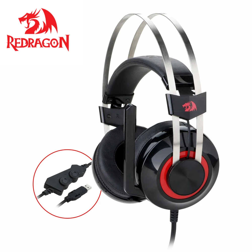 

Redragon H601 7.1 Channel Surround Stereo Gaming Headset Over Ear Headphones Mic Individual Vibration Noise Canceling LED Light
