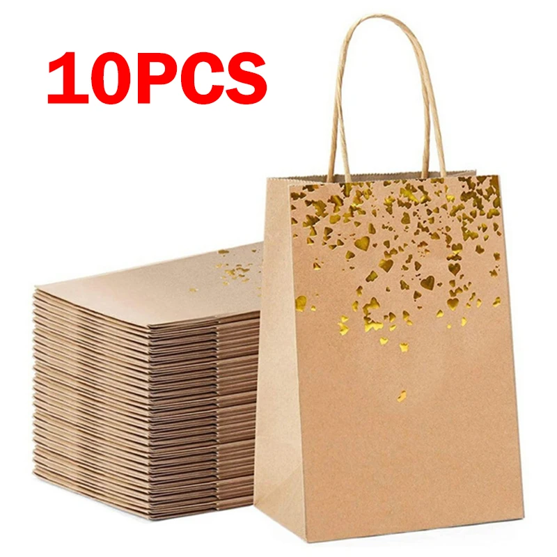 

10PCS Bronzing Gift Bags Boxes Festival Party Gift Packaging Kraft Paper Bag New Clothes Shoes Present Wrapping Tote Case Items