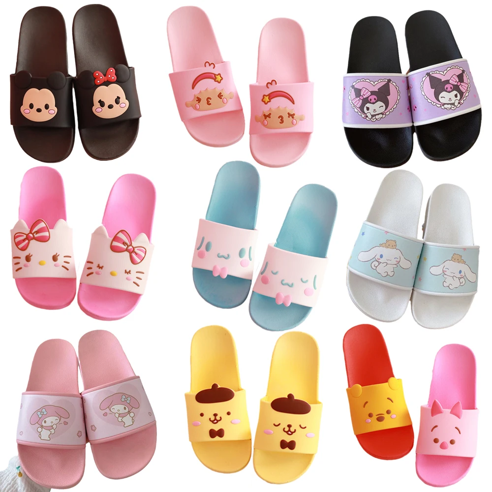 

Sanrioed Cinnamoroll My Melody Kuromi Purin Kittly Slippers Sandals Kawaii Anime Women's Summer Home Couple Indoor Shoes Gift