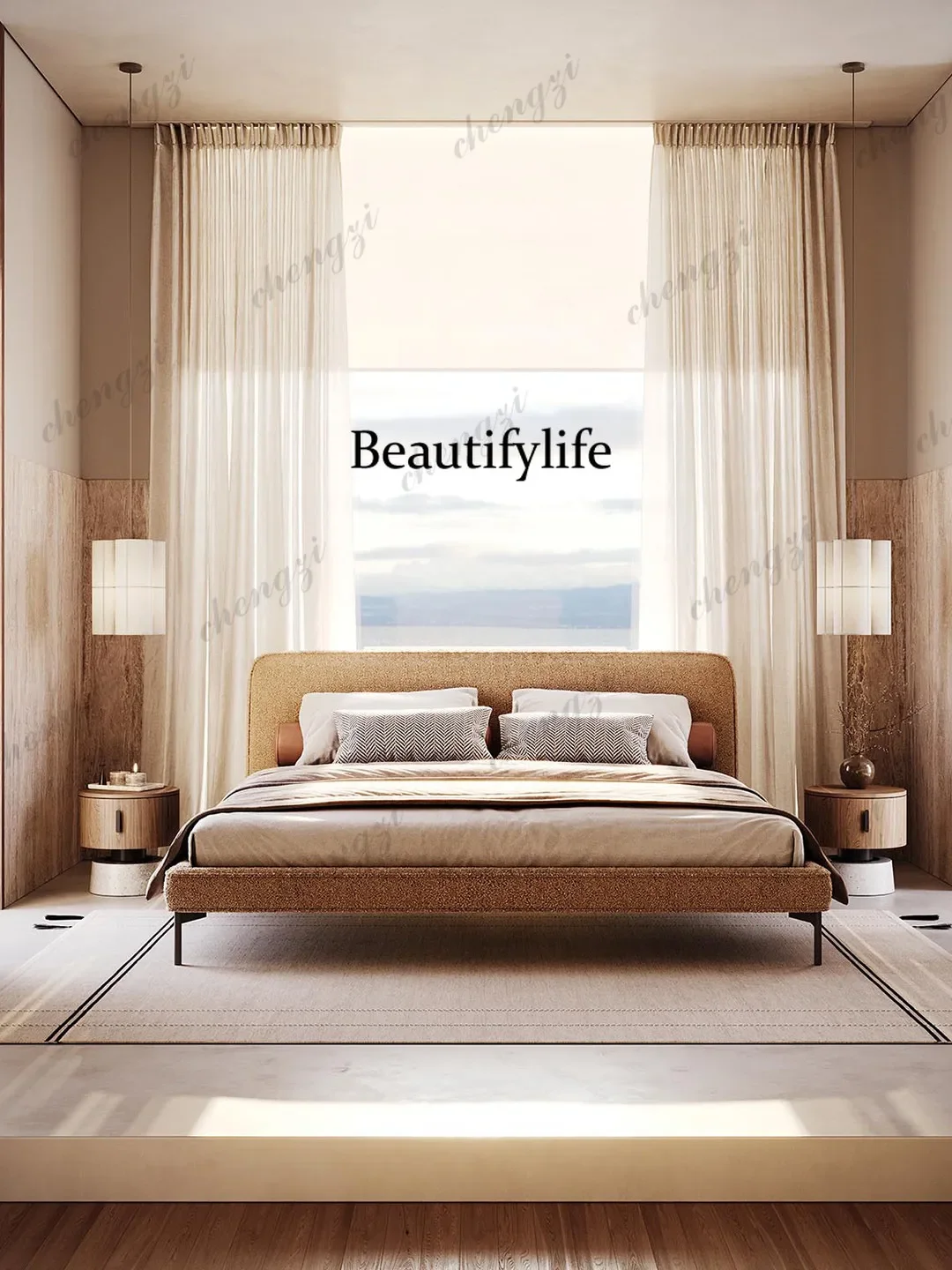 Фото C178 Круглый прикроватный столик из массива дерева, цвет орех, с местом для хранения, современный, простой и элегантный угловой столик от пола до потолка. №3