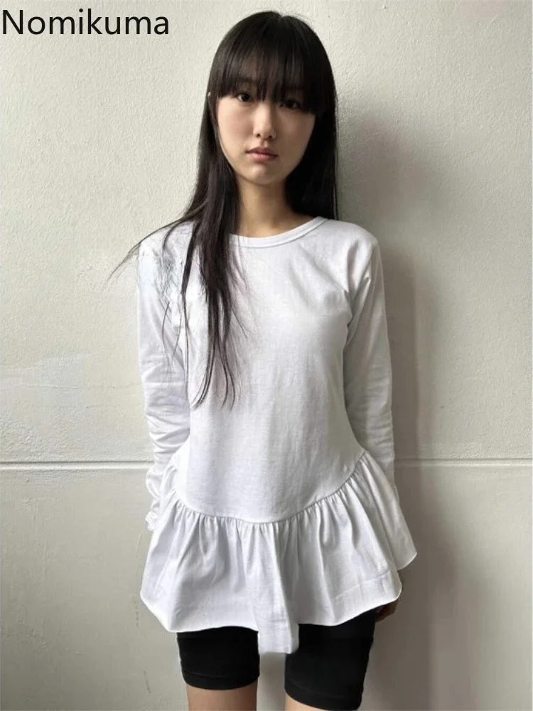 Уличная одежда Y2k Футболки Женская с длинным рукавом и круглым вырезом Кружева Love