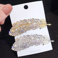 2022 new feather hairpin inlaid crystal zircon korea ins net red bangs lady sweet leaf duckbill clip