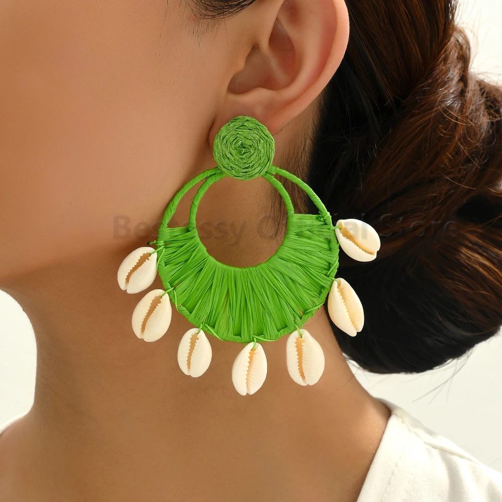 

Fashion Shell Earrings For Women Round Big Pendant 2023 New Summer Trend Luxury Party Beach Exaggerated Pendientes Jewelry Gift