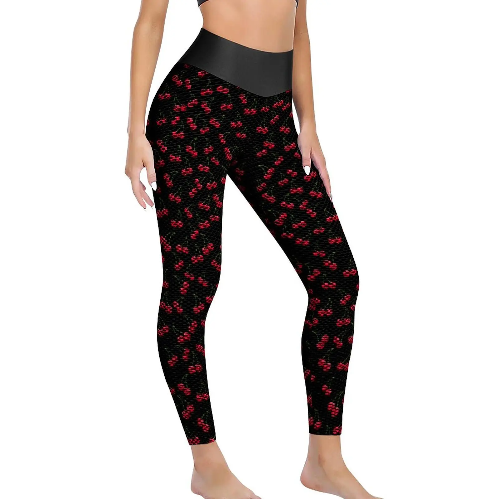

Cherry Jubilee Leggings Sexy Red Fruit Print High Waist Yoga Pants Vintage Stretchy Leggins Women Fitness Running Sports Tights