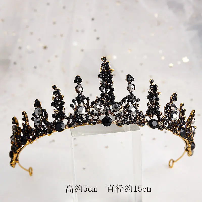 Bridal Tiaras Halloween Black Crown for Women Princess Queen Baroque Rhinestone Headbands Bride Wedding Hair Jewelry Accessorie