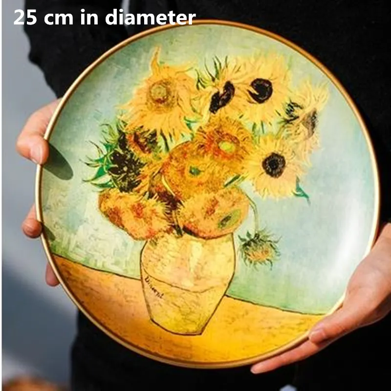 

Van Gogh oil painting crafts, sunflower vintage Monet reaper pattern, ceramic decorative plate ornament