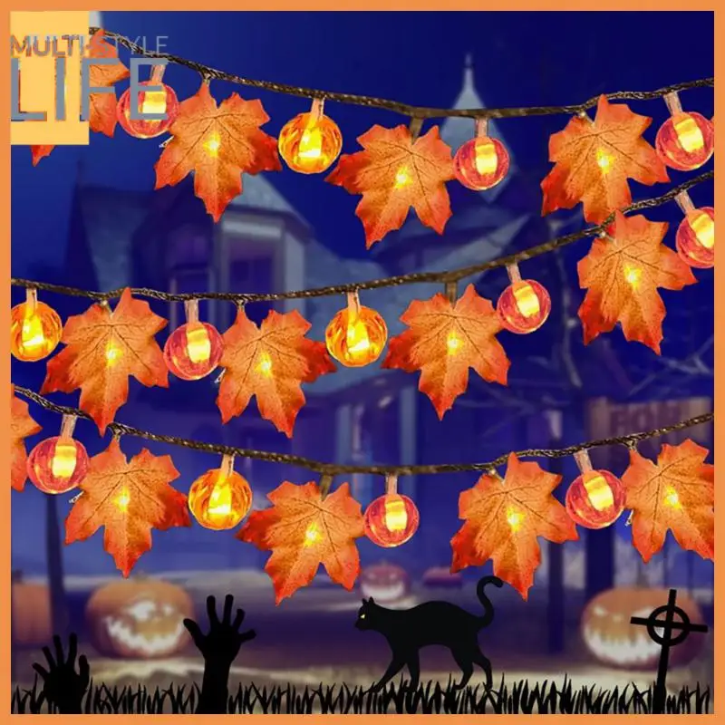 

2021 New Halloween Decoration LED Maple Pumpkin Lantern String With 2 AA Batteries Garden Party Room Decor Lights Have 2 Modes