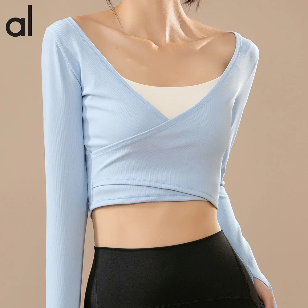 

Yoga Women's Clothing Crop Top Yoga Suit Women Running Quick Drying Ribbed Long Sleeved Tight and Slimming Cross Yoga Top