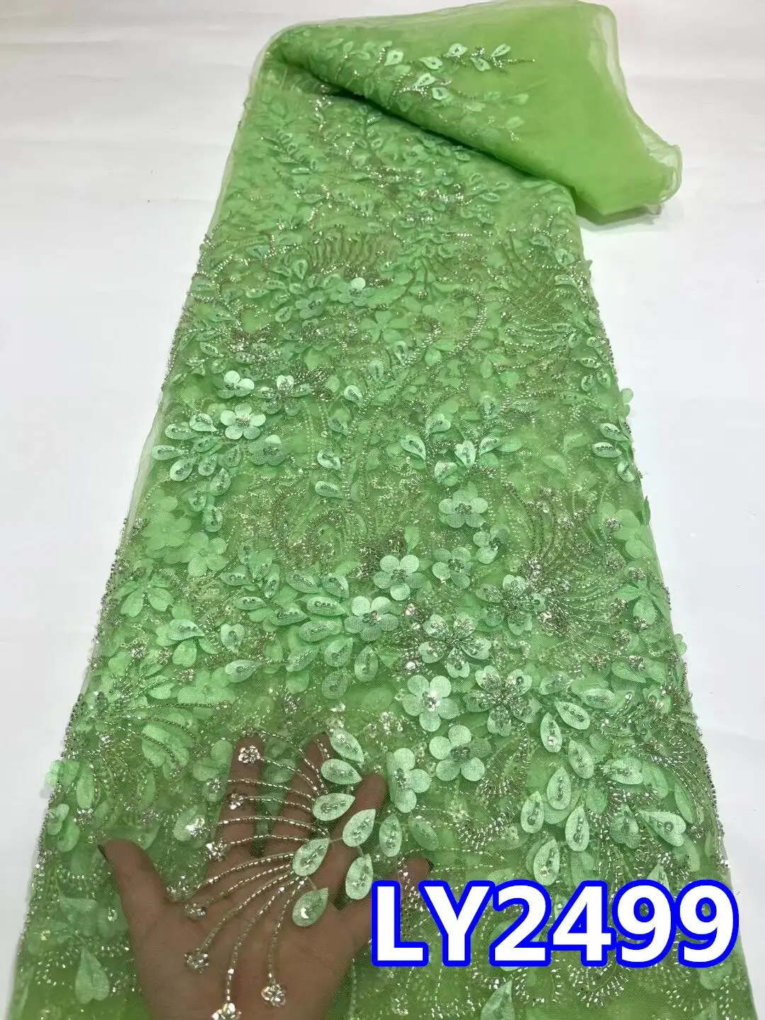 

Luxury African Sequins Beaded Lace Fabric 2023 High Quality Groom Nigerian Wedding Bridal Embroidery French Tulle Lace LY2499