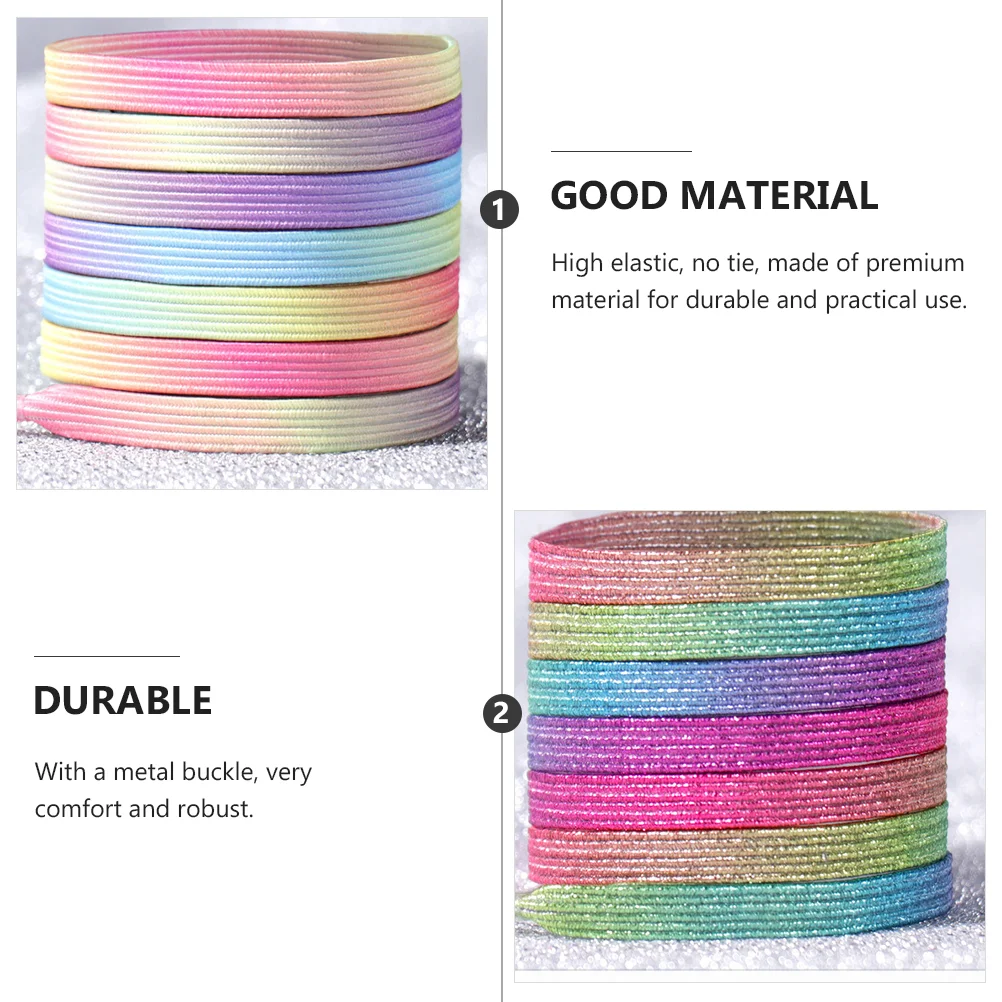 7 Pairs Glitter Shoelaces Replacement Shimmery Kids Sneakers Elastic Stretchy Tieless Colorful
