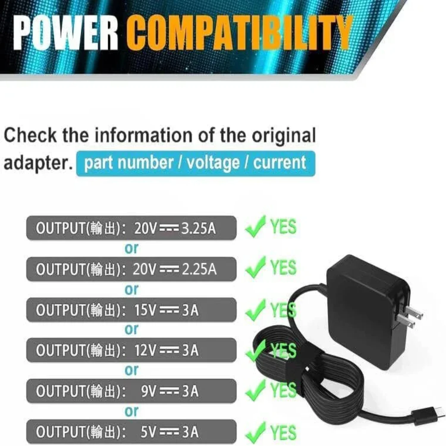 Зарядное устройство для ноутбука USB-C 20 В 3 25 А серии CB311-CB715